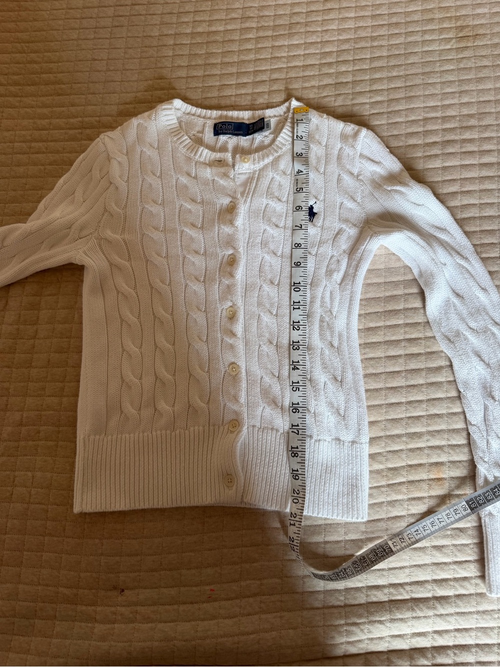 Ralph Lauren Cream Cable-Knit Button Cardigan with Navy Pony - Picture 3 of 8